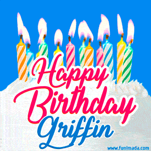 Happy Birthday GIF for Griffin with Birthday Cake and Lit Candles
