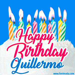 Happy Birthday GIF for Guillermo with Birthday Cake and Lit Candles