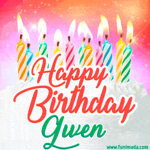 Happy Birthday GIF for Gwen with Birthday Cake and Lit Candles