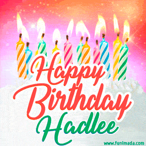 Happy Birthday GIF for Hadlee with Birthday Cake and Lit Candles