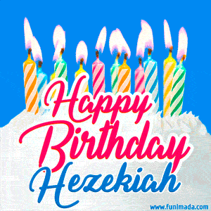 Happy Birthday GIF for Hezekiah with Birthday Cake and Lit Candles