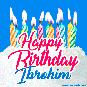 Happy Birthday GIF for Ibrohim with Birthday Cake and Lit Candles