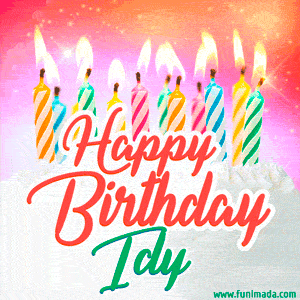 Happy Birthday GIF for Idy with Birthday Cake and Lit Candles