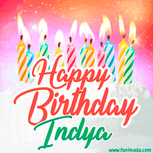 Happy Birthday GIF for Indya with Birthday Cake and Lit Candles