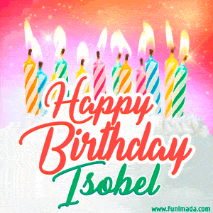 Happy Birthday GIF for Isobel with Birthday Cake and Lit Candles