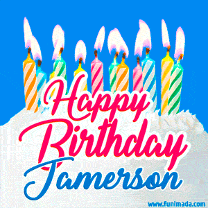 Happy Birthday GIF for Jamerson with Birthday Cake and Lit Candles