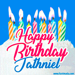 Happy Birthday GIF for Jathniel with Birthday Cake and Lit Candles