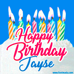 Happy Birthday GIF for Jayse with Birthday Cake and Lit Candles