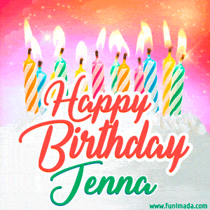 Happy Birthday GIF for Jenna with Birthday Cake and Lit Candles