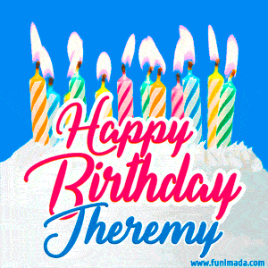 Happy Birthday GIF for Jheremy with Birthday Cake and Lit Candles