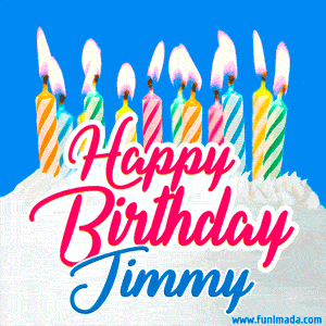 Happy Birthday GIF for Jimmy with Birthday Cake and Lit Candles