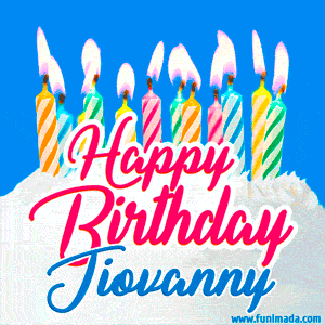 Happy Birthday GIF for Jiovanny with Birthday Cake and Lit Candles
