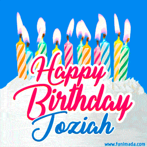Happy Birthday GIF for Joziah with Birthday Cake and Lit Candles