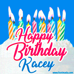 Happy Birthday GIF for Kacey with Birthday Cake and Lit Candles