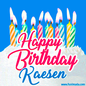 Happy Birthday GIF for Kaesen with Birthday Cake and Lit Candles