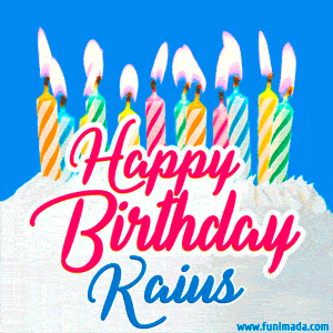 Happy Birthday GIF for Kaius with Birthday Cake and Lit Candles