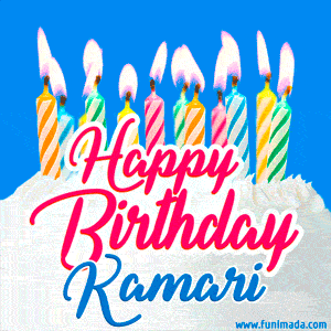 Happy Birthday GIF for Kamari with Birthday Cake and Lit Candles