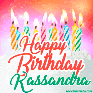 Happy Birthday GIF for Kassandra with Birthday Cake and Lit Candles