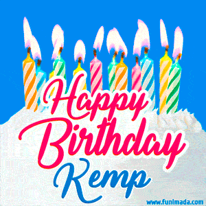 Happy Birthday GIF for Kemp with Birthday Cake and Lit Candles