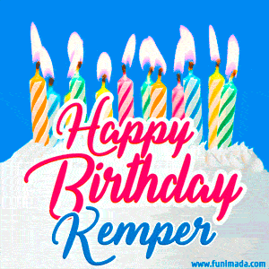 Happy Birthday GIF for Kemper with Birthday Cake and Lit Candles
