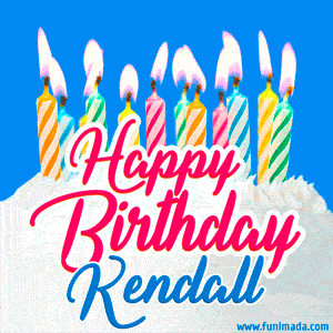 Happy Birthday GIF for Kendall with Birthday Cake and Lit Candles