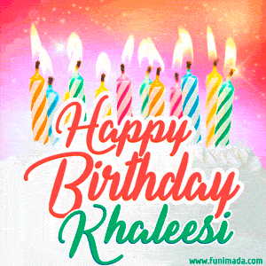 Happy Birthday GIF for Khaleesi with Birthday Cake and Lit Candles