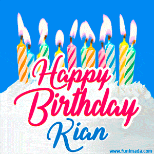 Happy Birthday GIF for Kian with Birthday Cake and Lit Candles