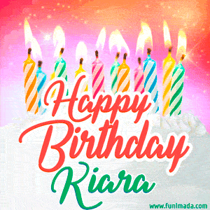 Happy Birthday GIF for Kiara with Birthday Cake and Lit Candles