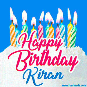 Happy Birthday GIF for Kiran with Birthday Cake and Lit Candles