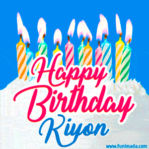 Happy Birthday GIF for Kiyon with Birthday Cake and Lit Candles