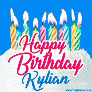 Happy Birthday GIF for Kylian with Birthday Cake and Lit Candles