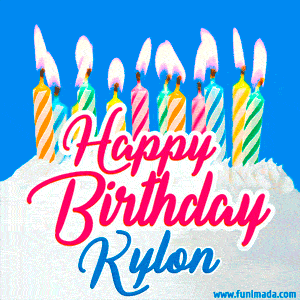 Happy Birthday GIF for Kylon with Birthday Cake and Lit Candles