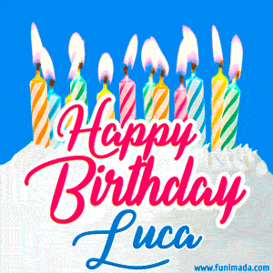 Happy Birthday GIF for Luca with Birthday Cake and Lit Candles