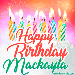 Happy Birthday GIF for Mackayla with Birthday Cake and Lit Candles