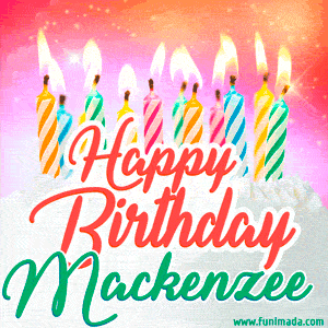 Happy Birthday GIF for Mackenzee with Birthday Cake and Lit Candles