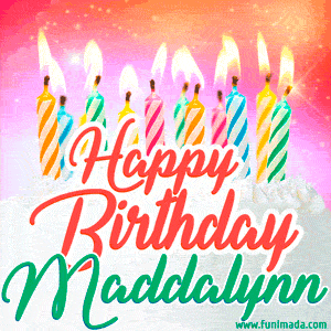 Happy Birthday GIF for Maddalynn with Birthday Cake and Lit Candles