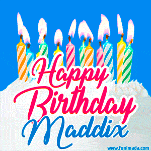 Happy Birthday GIF for Maddix with Birthday Cake and Lit Candles