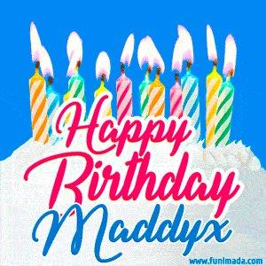 Happy Birthday GIF for Maddyx with Birthday Cake and Lit Candles