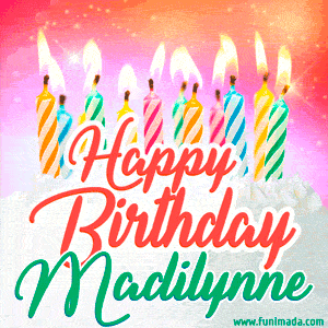 Happy Birthday GIF for Madilynne with Birthday Cake and Lit Candles