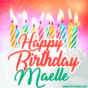 Happy Birthday GIF for Maelle with Birthday Cake and Lit Candles