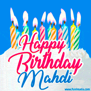 Happy Birthday GIF for Mahdi with Birthday Cake and Lit Candles