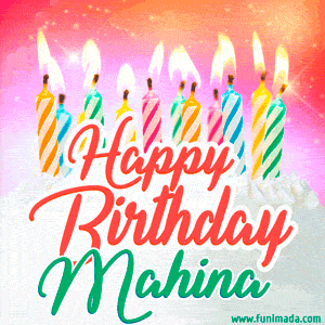 Happy Birthday GIF for Mahina with Birthday Cake and Lit Candles