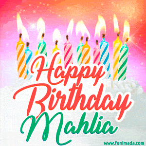 Happy Birthday GIF for Mahlia with Birthday Cake and Lit Candles