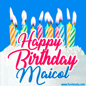 Happy Birthday GIF for Maicol with Birthday Cake and Lit Candles