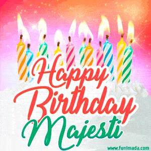 Happy Birthday GIF for Majesti with Birthday Cake and Lit Candles