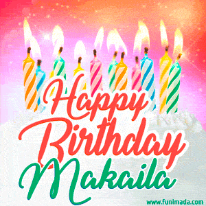 Happy Birthday GIF for Makaila with Birthday Cake and Lit Candles