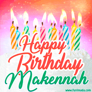 Happy Birthday GIF for Makennah with Birthday Cake and Lit Candles