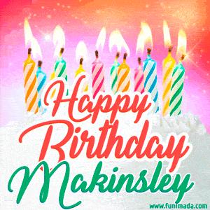 Happy Birthday GIF for Makinsley with Birthday Cake and Lit Candles