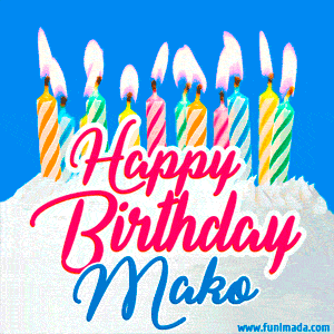 Happy Birthday GIF for Mako with Birthday Cake and Lit Candles