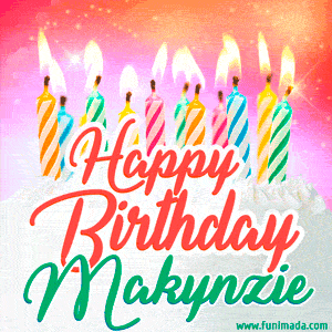 Happy Birthday GIF for Makynzie with Birthday Cake and Lit Candles